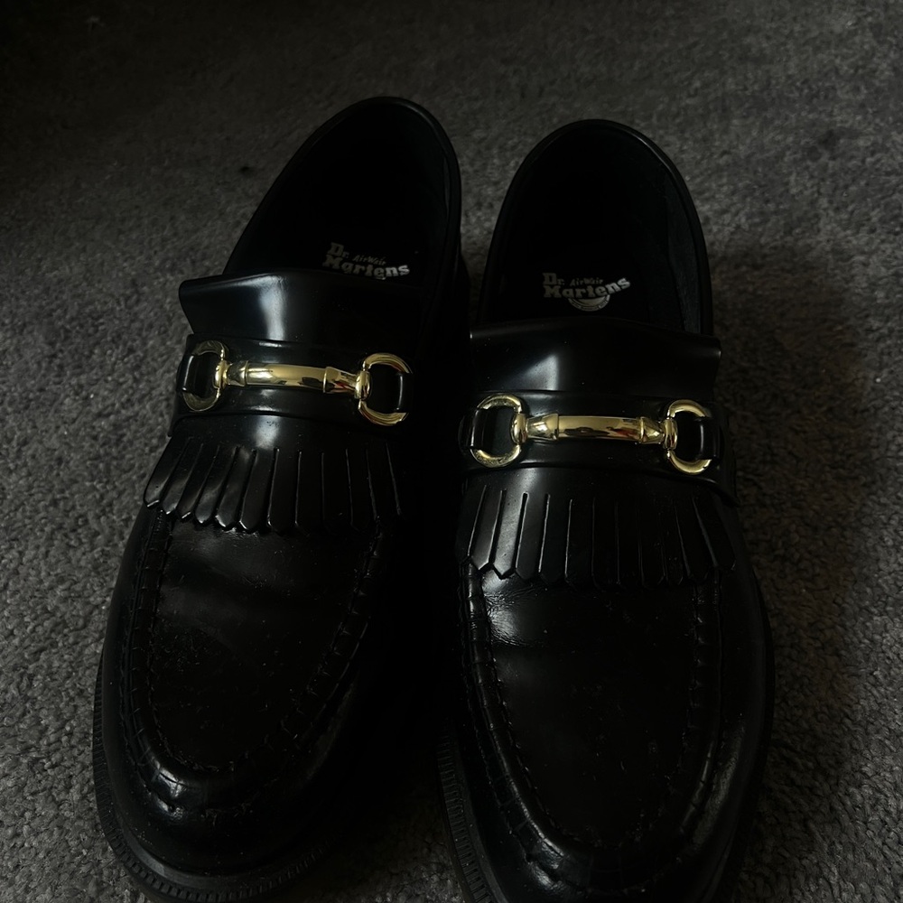 Dr. Martens Black and Gold Slip-On Loafers